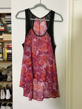 Free People Floral High-Low Sheer Tank Top with Black Lace Back